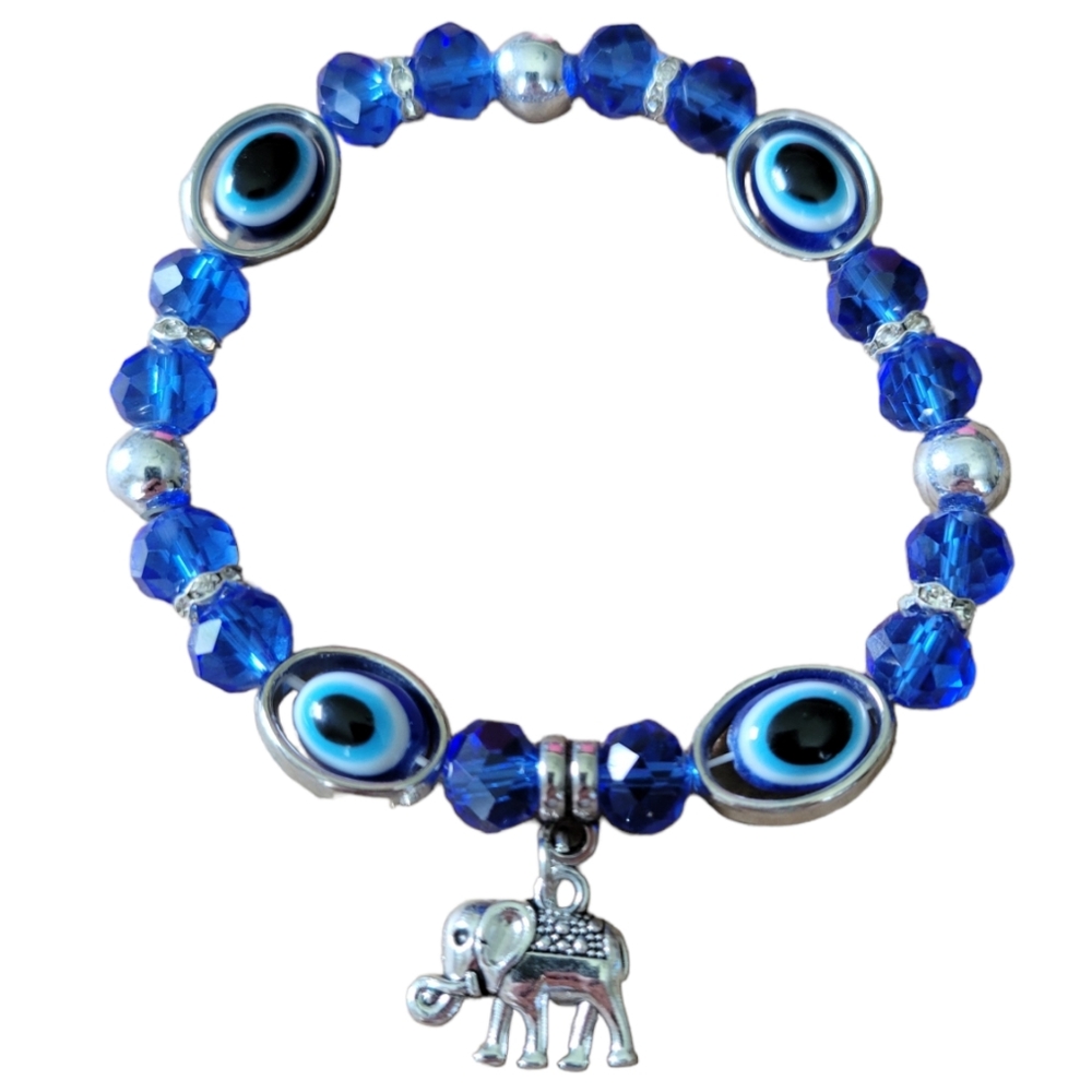 Evil eye bracelet with small elephant charm
